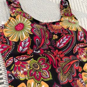 Nicole Miller Women’s (sz L) Black, Red, Yellow, Green Floral Swim One Piece